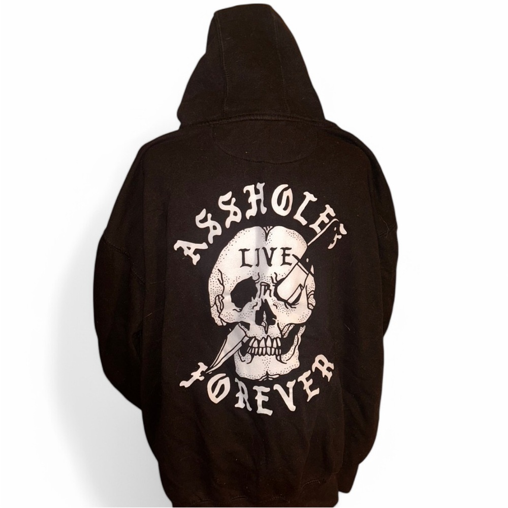 Black Graphic Hoodie with Skull Design